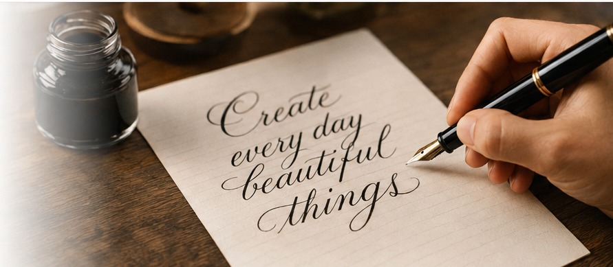 Calligraphy writing in a notebook
