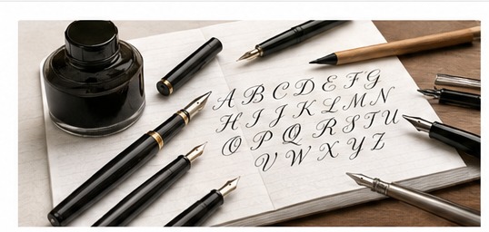 Calligraphy pens and alphabet study